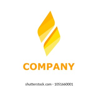 two yellow color glowing shape like abstract diamond logo design idea concept