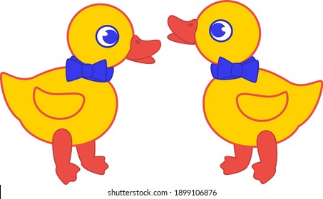 Dos patitos amarillos con arcos azules oscuros