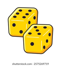 Two yellow gambling dice isolated vector illustration