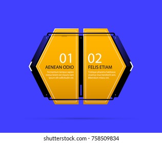 Two yellow options template in industrial techno style on deep blue background