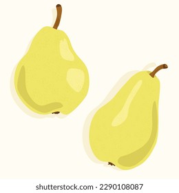 Two yellow pears of different sizes and shapes. Vector icons on the theme of food. Useful fruits.