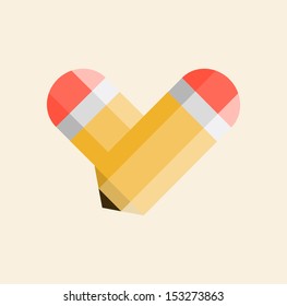 Two yellow pencils forming a shape of a heart