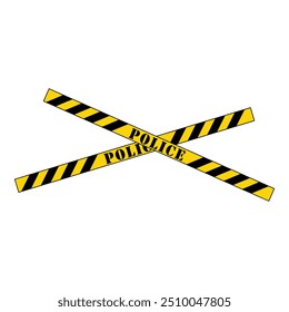 Two yellow police line do not cross tapes crossing over a white background