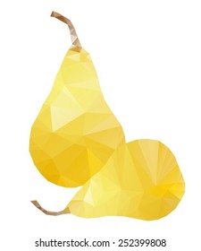 Two yellow polygonal pears  isolated on a white background.