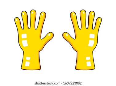 Two yellow rubber gloves isolated cartoon vector