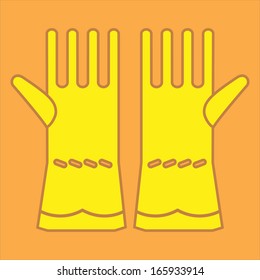 Two yellow rubber gloves on colour background