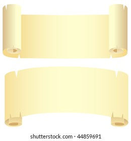 Two yellow scrolls, inside and outside views. Isolated on a white. Vector illustration.