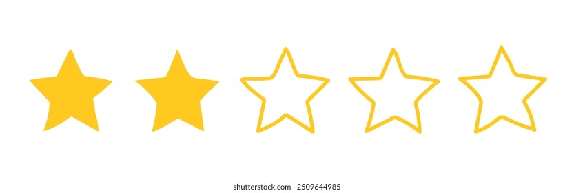 Two yellow Star hand drawn rating. Flat illustrations feedback in minimalistic style isolated on transparent background.