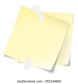 Two yellow sticky note papers with curled corners .Paper sheet for reminder and memo