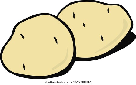 Two yellow unpeeled potatoes. Pop-art. Retro style. Vector illustration