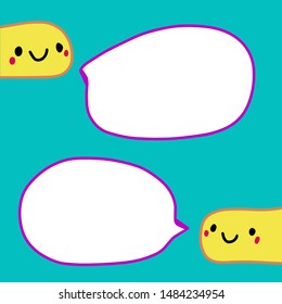 Two yellow worms talking hand drawn vector illustration with speech bubble cartoon comic style