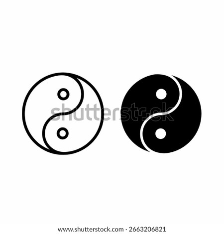 Two yin and yang symbols are presented, one outlined and the other filled in, representing balance.