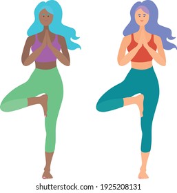 two yoga girls in Vrishasana Tree pose