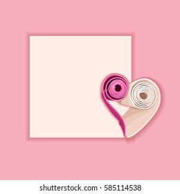 Two yoga mats stacked in the shape of heart. Pink and beige colors. Vector illustration background