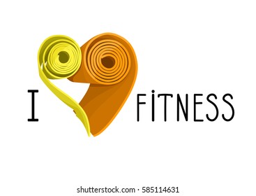 Two yoga mats stacked in the shape of heart. Yellow and orange colors. Vector illustration