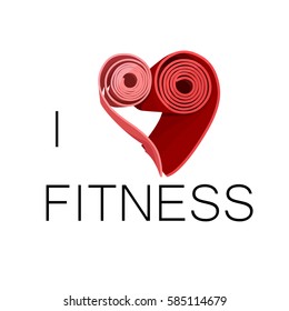 Two yoga mats stacked in the shape of heart. Pink and red colors. Vector illustration