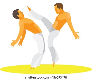 Two young athletes engaged in the Brazilian national martial art capoeira