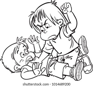 Two young boys fighting 