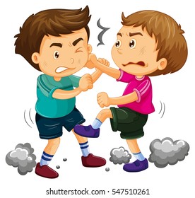 Two young boys fighting  illustration