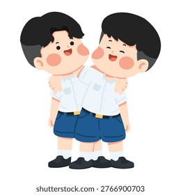 Two young boys hugging each other affectionately, expressing friendship, care, and emotional connection. Ideal for themes of childhood, relationship, support, mental health, and positive lifestyle.