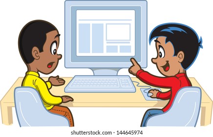 Two Young Boys Looking at Something on a Computer