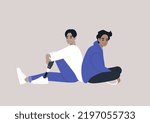 Two young characters sitting back-to-back, relationship difficulties