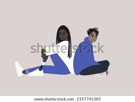 Two young characters sitting back-to-back, relationship difficulties