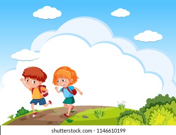 two young children running in a park illustration
