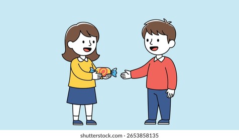 Two young children sharing a sweet treat together bringing joy and happiness through generosity and kindness