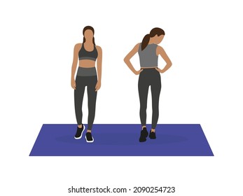Two young female characters in sportswear stand on a sports mat on a white background