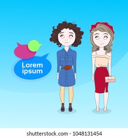 Dos jovencitas con el concepto de comunicación "Burbuja de charla"