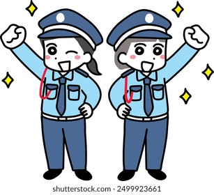 Two young female security guards smiling and raising their fists