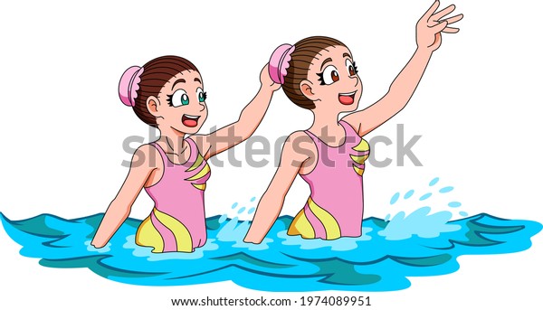 Two Young Females Synchronized Swimmers White Stock Vector (Royalty ...