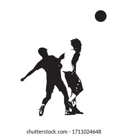 Two young football player fighting for the ball on white background . Sport Modern vector Illustration
