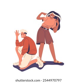 Two Young Friends Expressing Joy Through Fun And Playful Poses, Embodying Youthful Vibes And Laughter. Cartoon Teens Wearing Casual Attire, They Represent A Strong Bond Of Friendship And Positivity