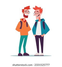 Two young friends talking to each other cartoon style vector illustration 