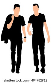 Two young friends walking in the park and talking
