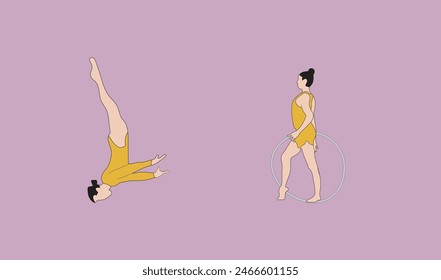 two young girl gymnastic vector illustration