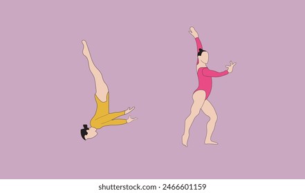 Ilustración vectorial gimnástica de dos chicas jóvenes
