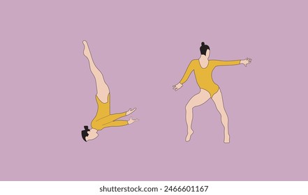 two young girl gymnastic vector illustration