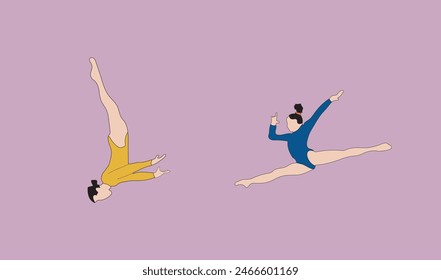 two young girl gymnastic vector illustration