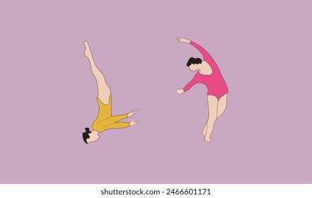 two young girl gymnastic vector illustration