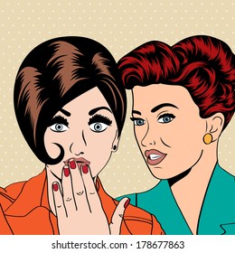 Two young girlfriends talking, comic art illustration in vector format