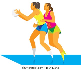 Two Young Girls Playing Netball