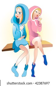Two young girls relax after the sauna