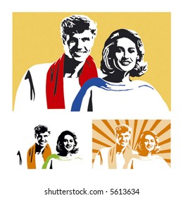 Two young happy people. Simple vector.