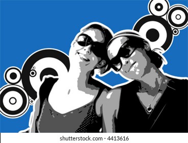 Two young & happy vector Girls
