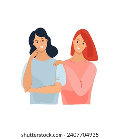 two young happy women hugging. Friends, sisters or couple. The concept of female friendship. vector illustration design.