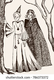 Two young magicians in the wood
