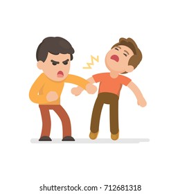 Two young men fighting angry and shouting at each other, Vector cartoon illustration.